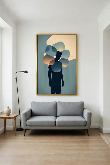 Canvas Premium Silhouette Homme, Poster Art Émotionnel Bleu