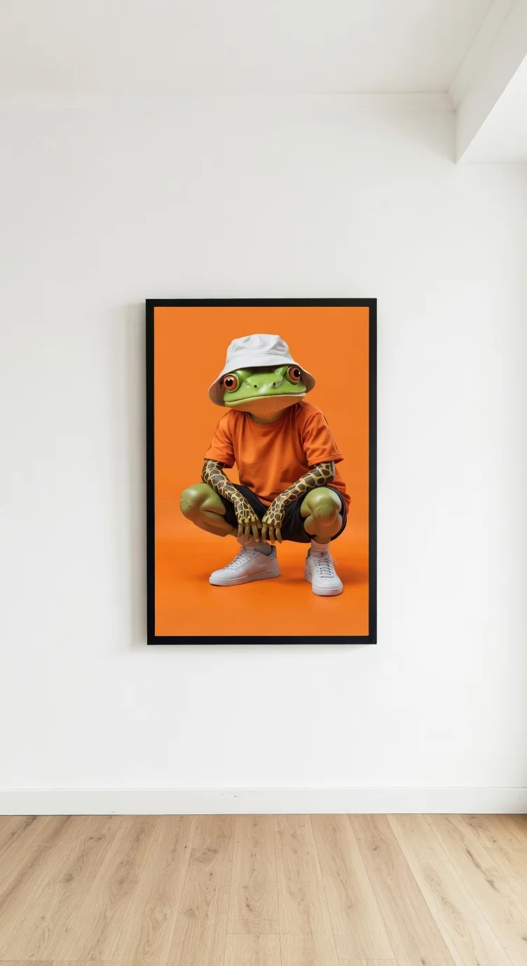 Poster Grenouille Streetwear Swag, Art Pop Funky Orange