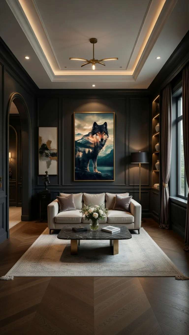 Poster Moderne Loup Montagne Double Exposition Nature