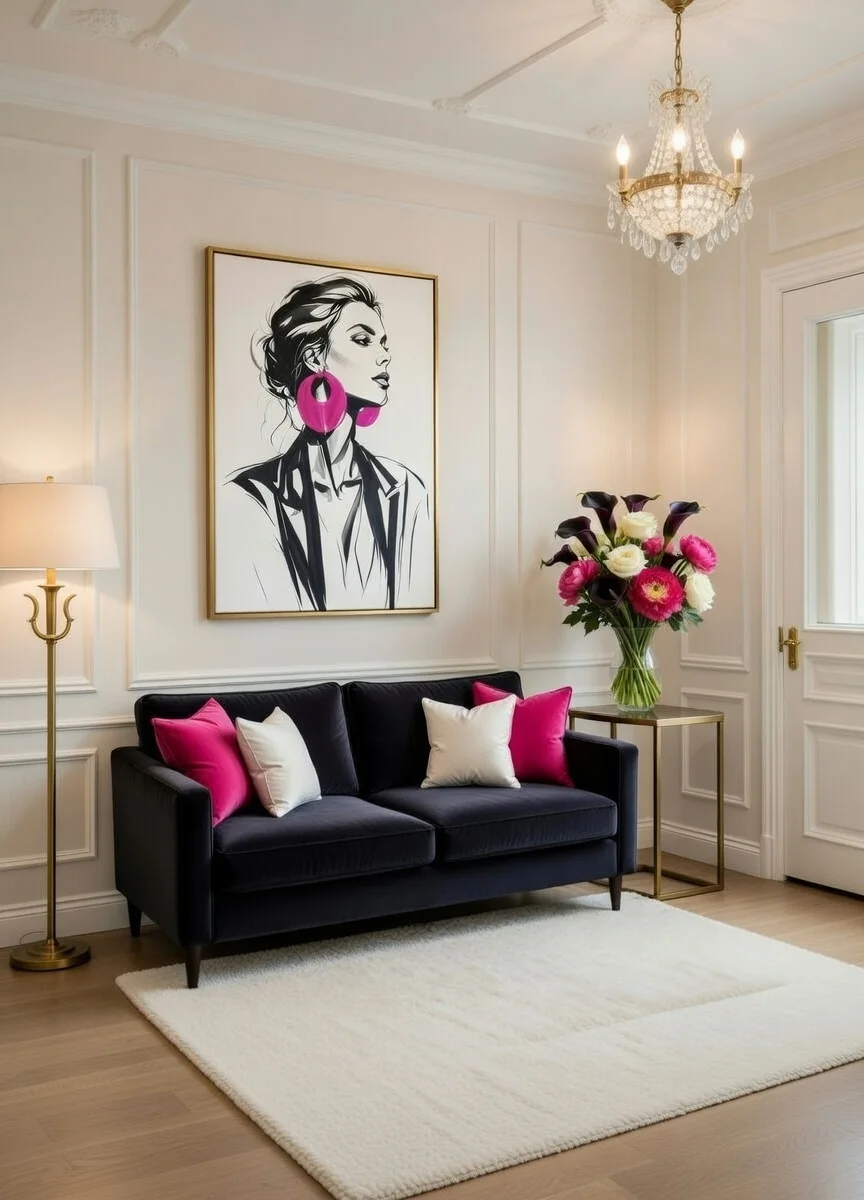 Tableau Canvas Mode Femme Noir Blanc Rose Fuchsia Art Chic