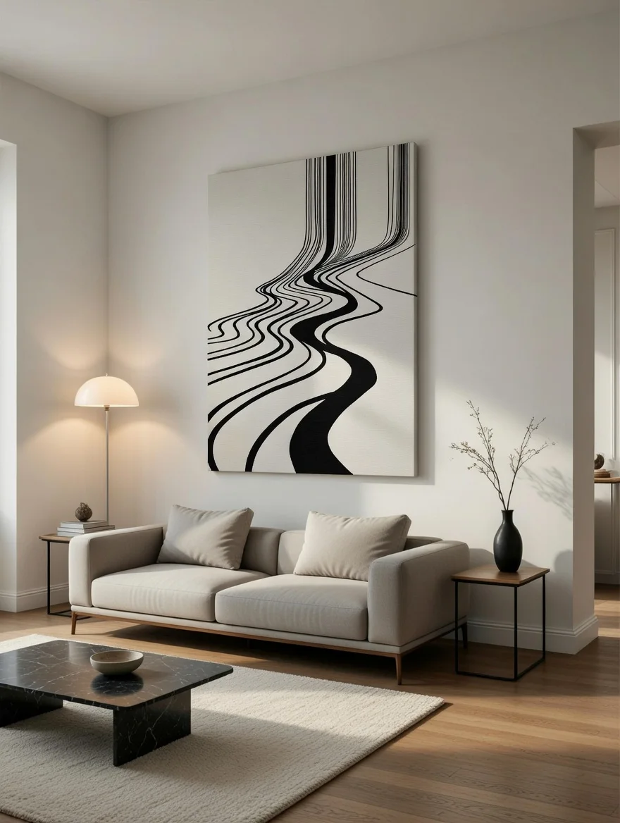 Canvas Premium Art Esprit Urbain, Lignes Fluides Noir & Blanc