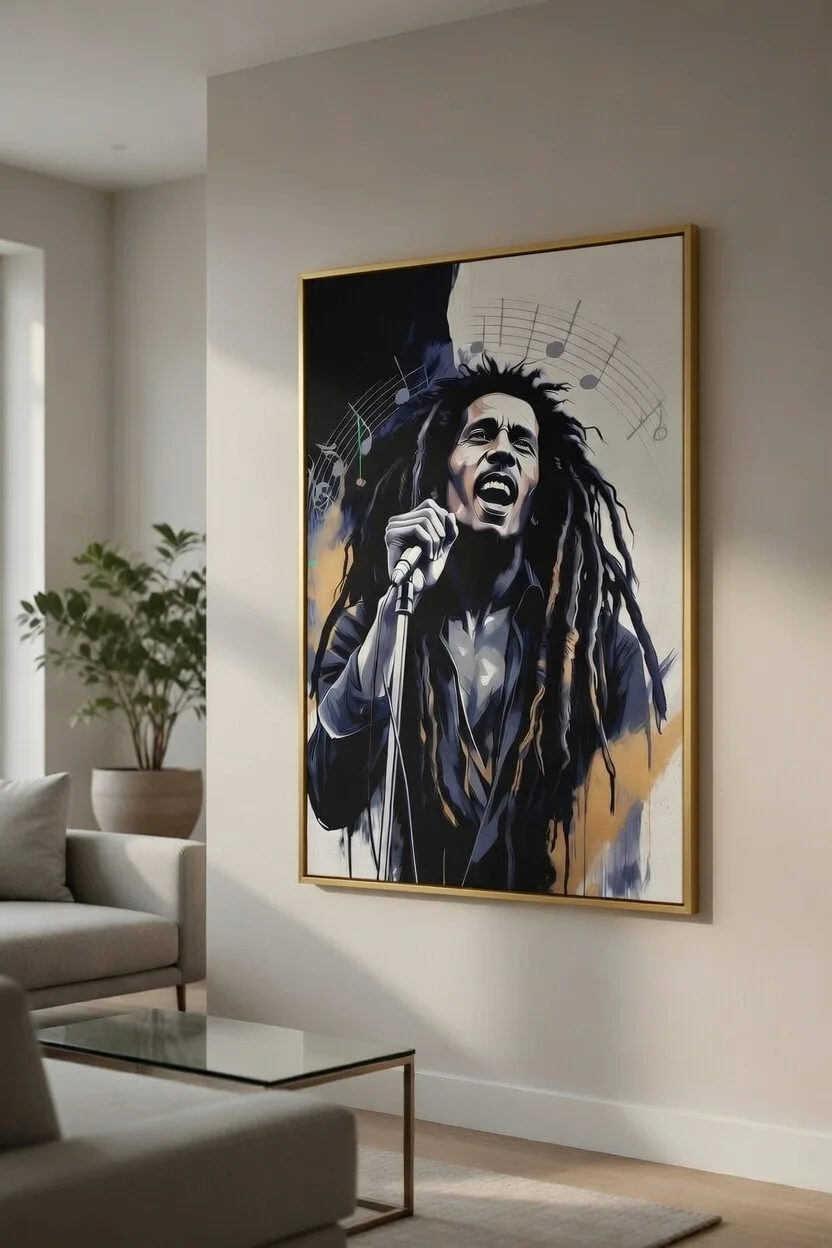 Canvas Premium, Bob Marley Portrait Reggae Légende Notes Musicales