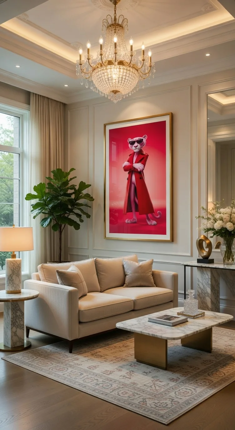 Pink Panther Fashion Illustration Art 3D Panthère Rose Trench Rouge, Design Katir Mohamed pour Manuelo Diferto