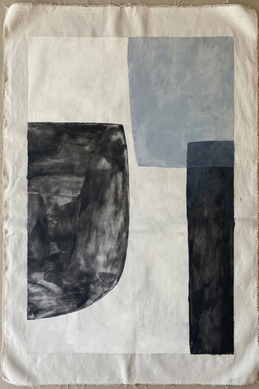 Tableau Canvas Abstrait Contemporain, Blocs Géométriques Gris & Noir Texturé