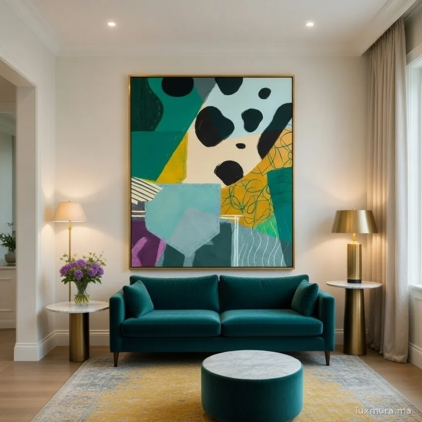 Tableau abstrait vert ocre – Collage géométrique art contemporain.