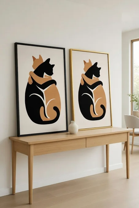 Canvas Premium Esprit Urbain Duo de Chats Enlacés Art Minimaliste