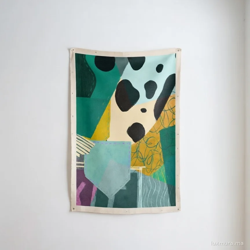 Tableau abstrait vert ocre – Collage géométrique art contemporain.