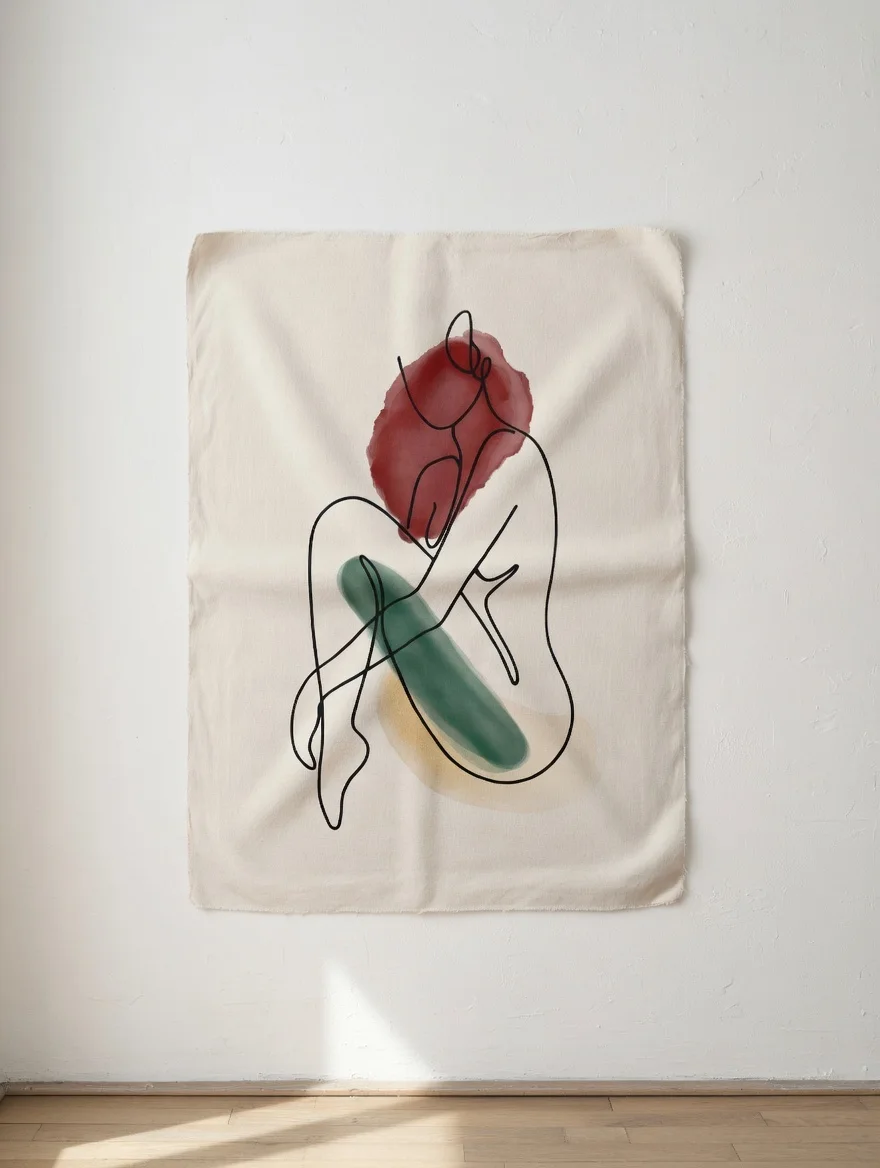 Tableau Canvas Silhouette Féminine Art Minimaliste Rouge Vert.