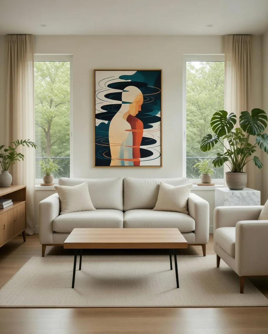 Canvas Premium Silhouette Ondulante Teal Terracotta, Art Spirituel