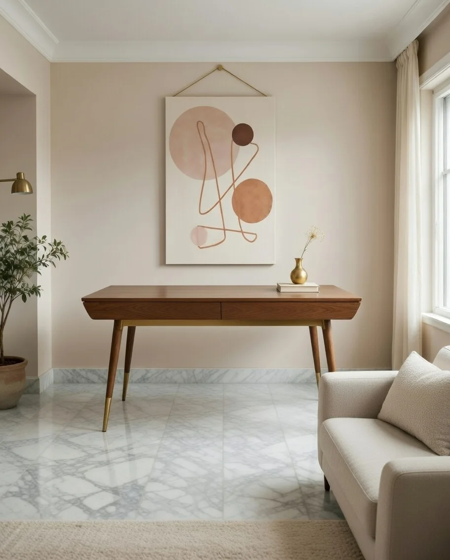 Tableau Canvas Abstrait Minimaliste Cercles Terracotta Rose - Art Mural