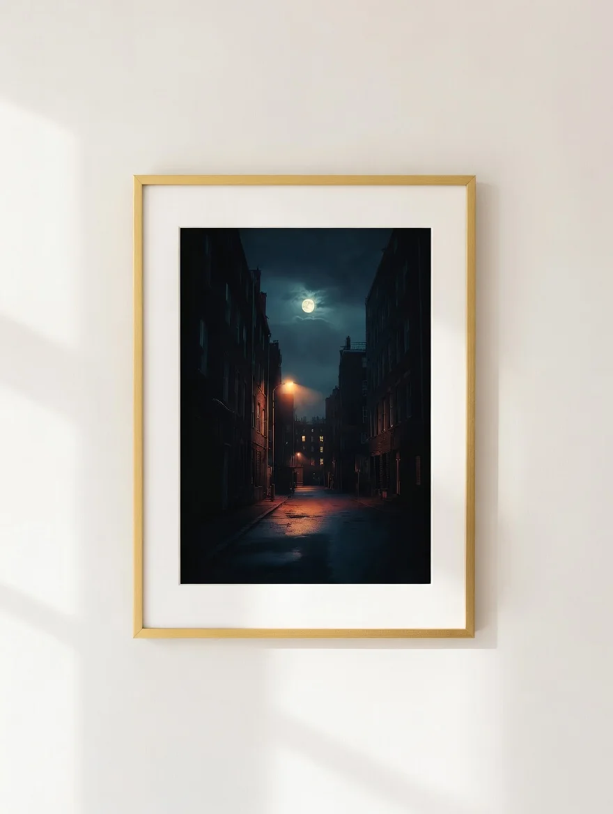 Poster Déco Ruelle Nocturne, Lune Art Urbain Mystique Print