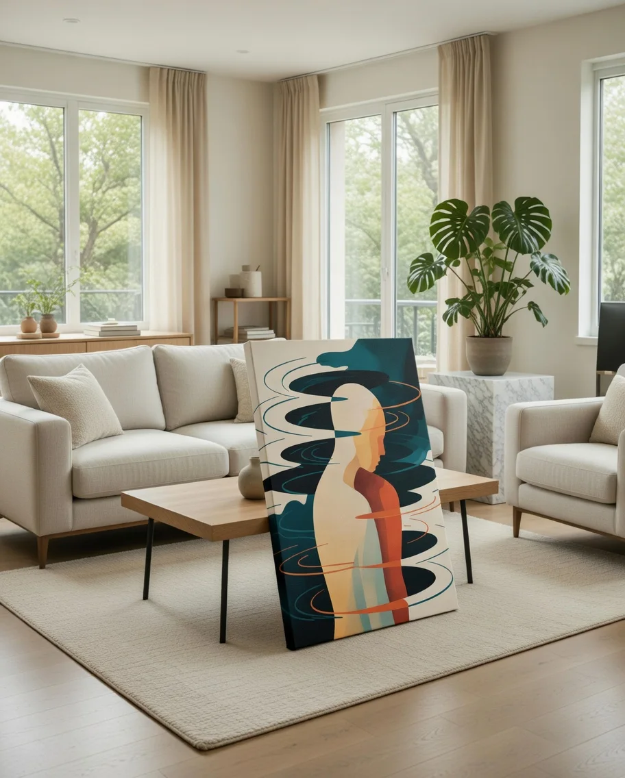 Canvas Premium Silhouette Ondulante Teal Terracotta, Art Spirituel