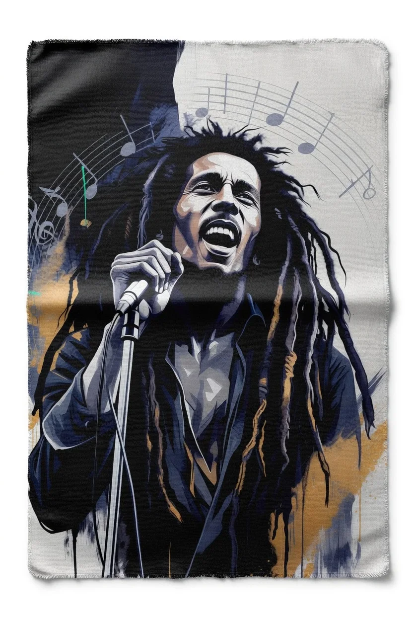 Canvas Premium, Bob Marley Portrait Reggae Légende Notes Musicales