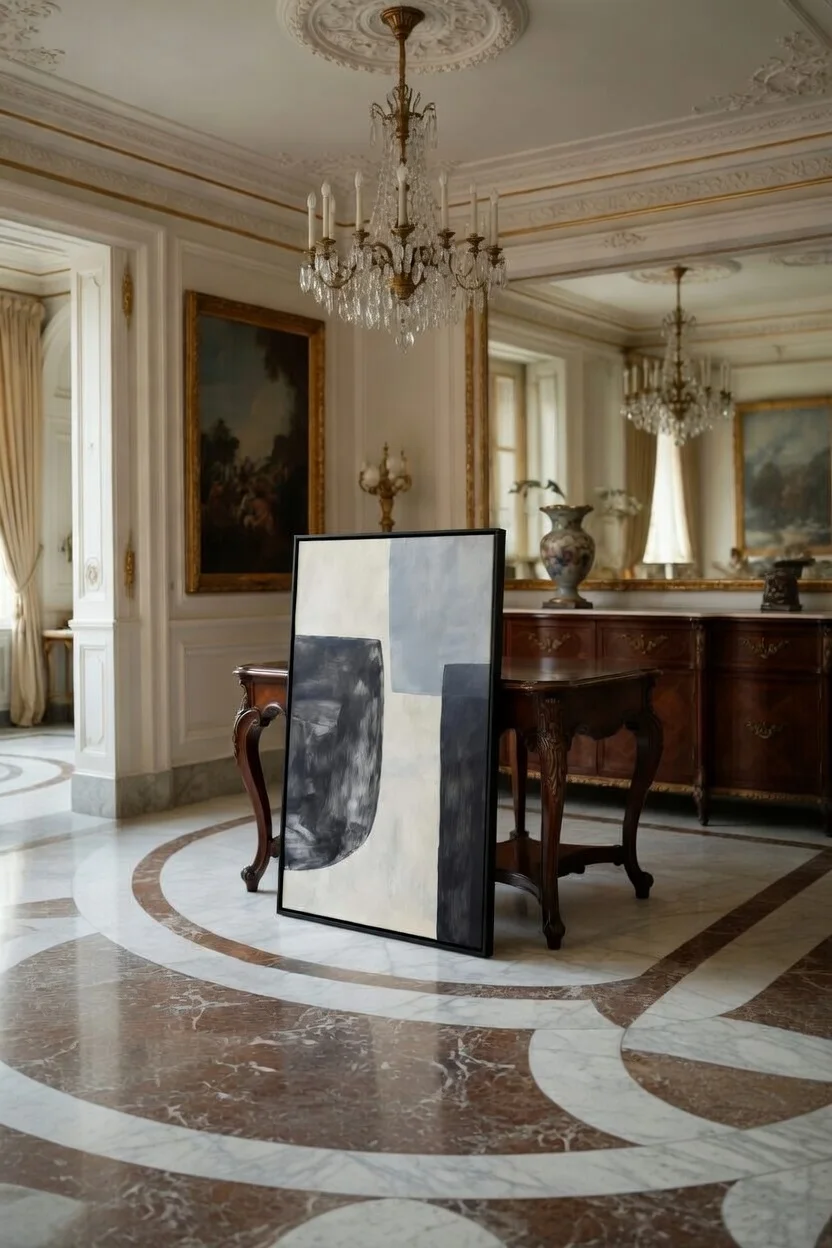 Tableau Canvas Abstrait Contemporain, Blocs Géométriques Gris & Noir Texturé