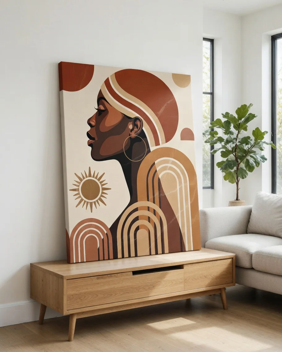 Tableau Femme Africaine, Boho Soleil Arc-en-ciel Art Terracotta