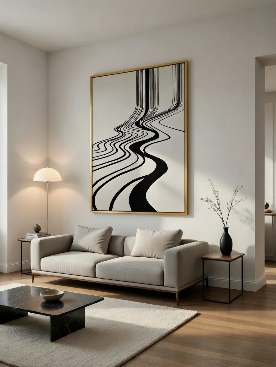 Canvas Premium Art Esprit Urbain, Lignes Fluides Noir & Blanc