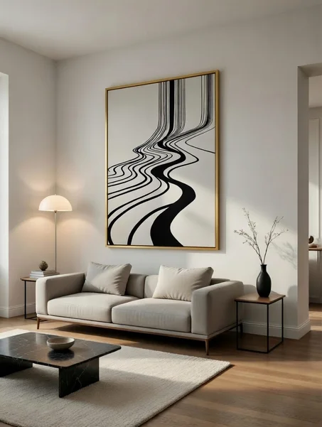 Canvas Premium Art Esprit Urbain, Lignes Fluides Noir & Blanc