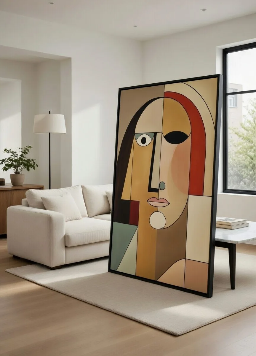 Canvas Premium Visage Cubiste Abstrait Terracotta, Art Moderne Chic