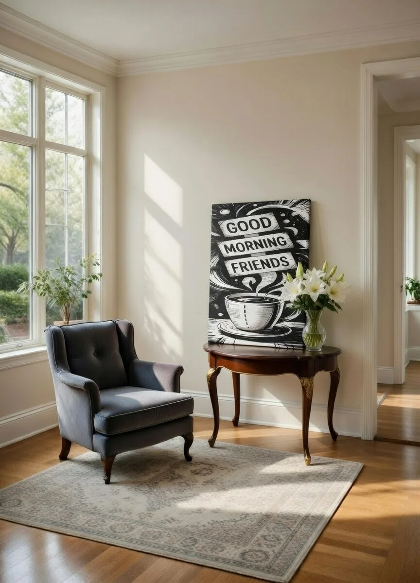 Tableau Canvas Good Morning Friends Art Café Noir & Blanc