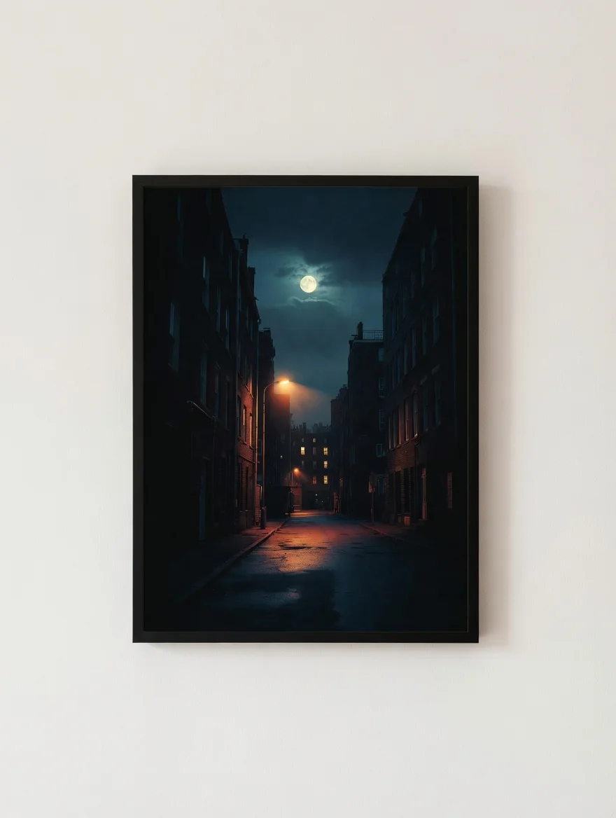 Poster Déco Ruelle Nocturne, Lune Art Urbain Mystique Print