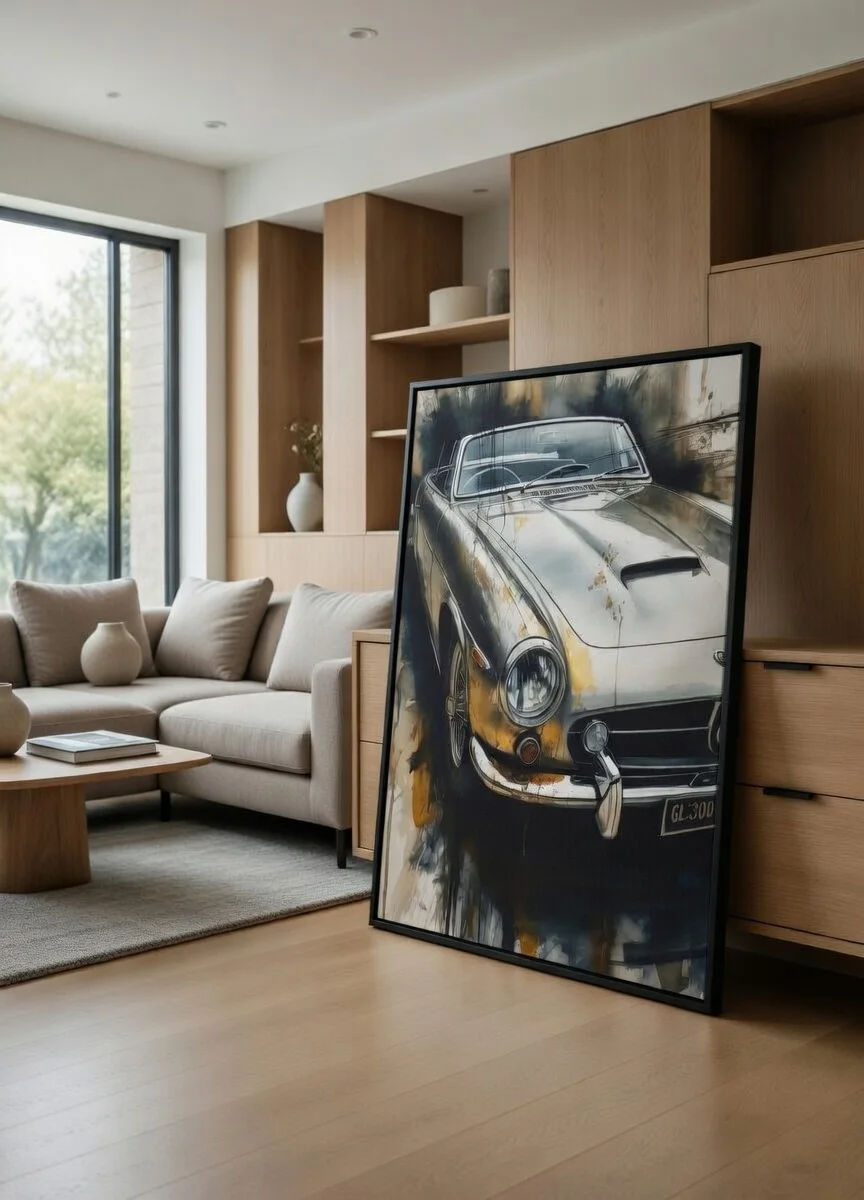 Tableau Voiture Classique Vintage Aquarelle, Art Auto Luxe