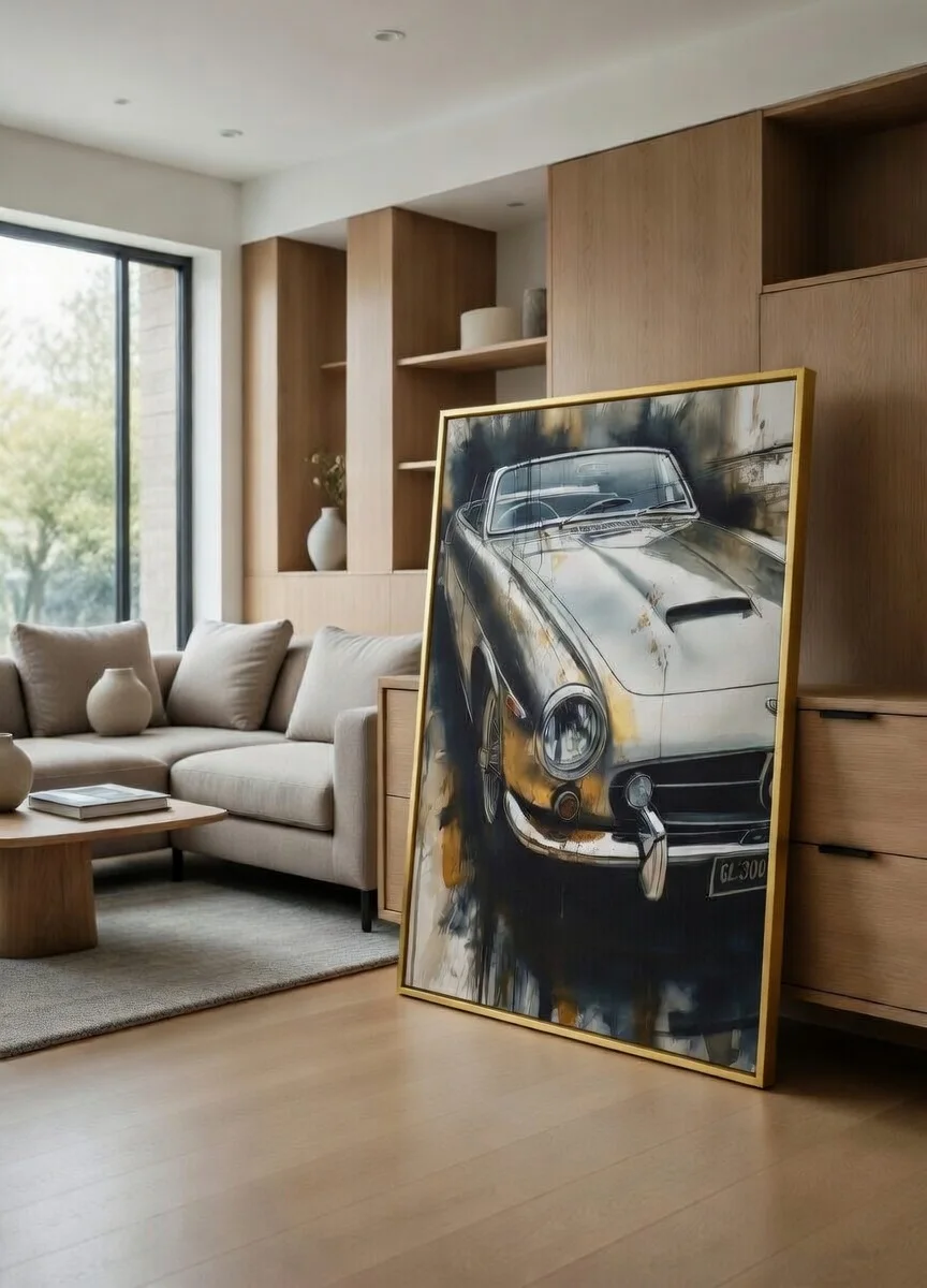 Tableau Voiture Classique Vintage Aquarelle, Art Auto Luxe