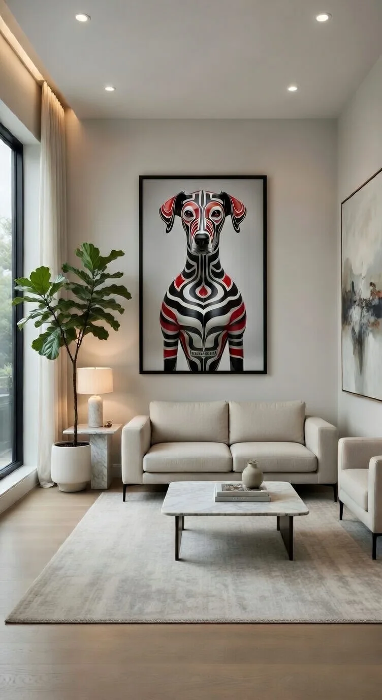 Poster Moderne Chien Tribal Art Maori Rouge Noir Blanc