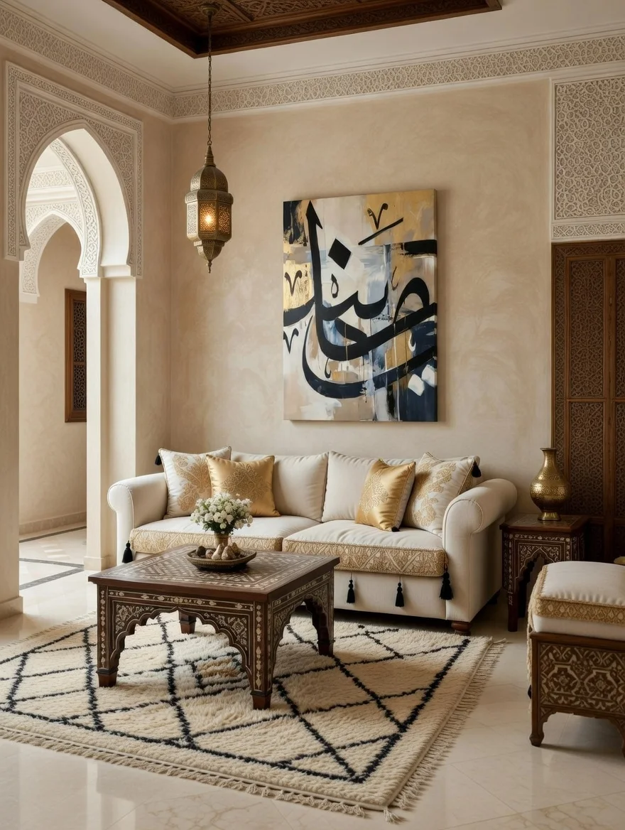 Tableau calligraphie arabe noir or blanc, Art islamique contemporain chic.