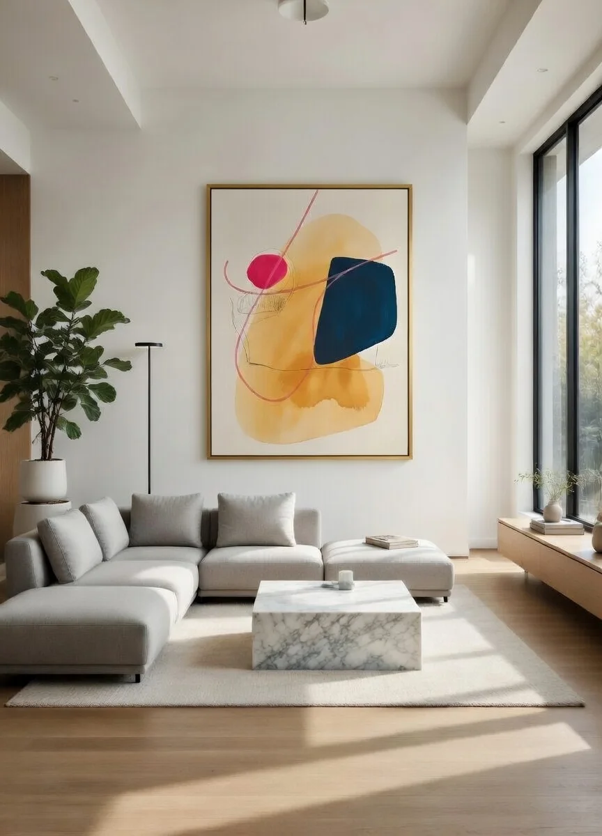 Canvas Premium, Art Abstrait Formes Jaune Rose & Bleu Nuit