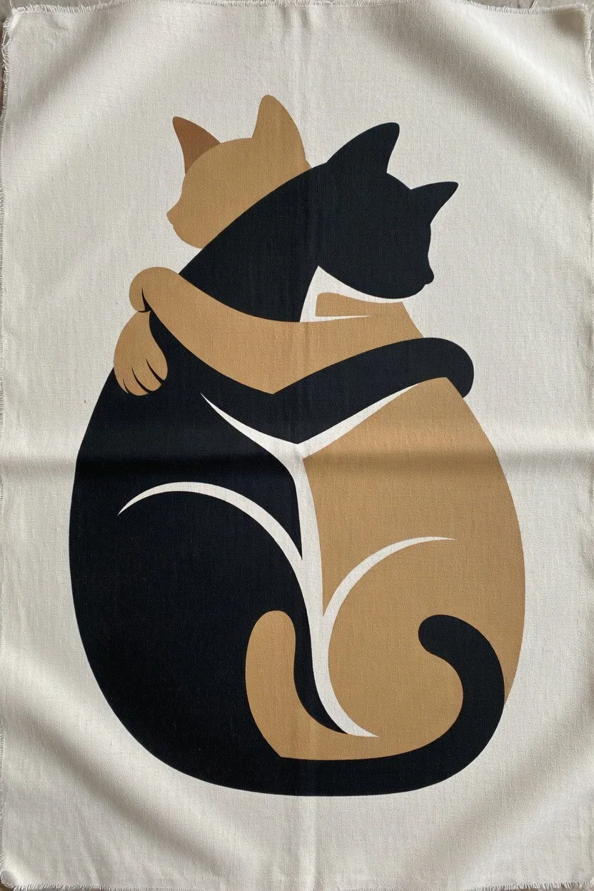 Canvas Premium Esprit Urbain Duo de Chats Enlacés Art Minimaliste