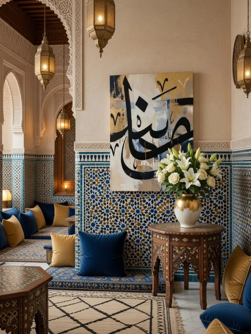 Tableau calligraphie arabe noir or blanc, Art islamique contemporain chic.