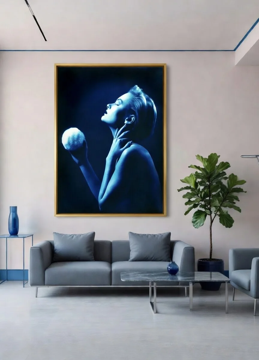 Poster Femme Lune Bleu Nuit, Portrait Artistique Envoûtant