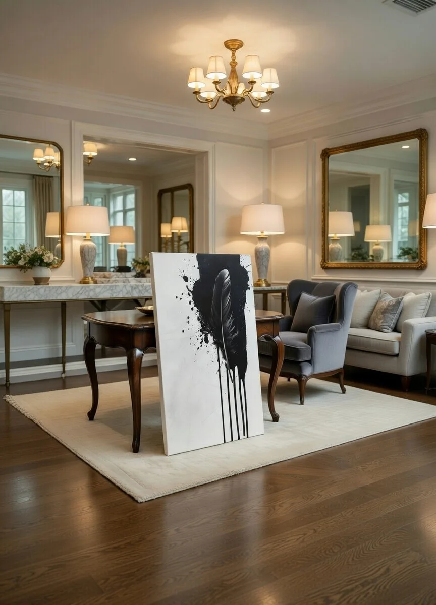 Canvas Premium, Plume Noire Encre Splash Art Abstrait ModernecNoir & Blanc