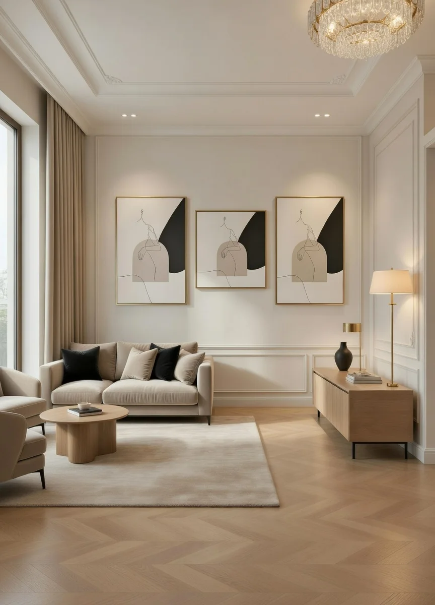 Toile Line Art Femme Minimaliste Beige Noir, Style Boho Chic.