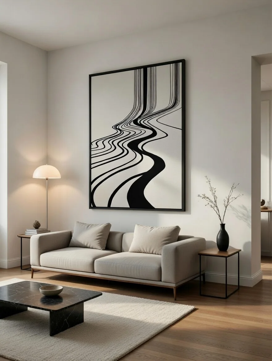 Canvas Premium Art Esprit Urbain, Lignes Fluides Noir & Blanc