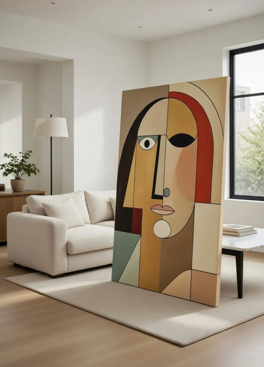Canvas Premium Visage Cubiste Abstrait Terracotta, Art Moderne Chic