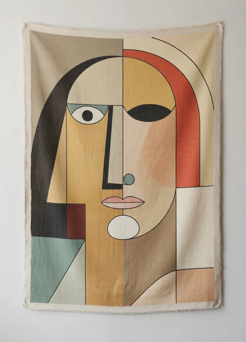 Canvas Premium Visage Cubiste Abstrait Terracotta, Art Moderne Chic