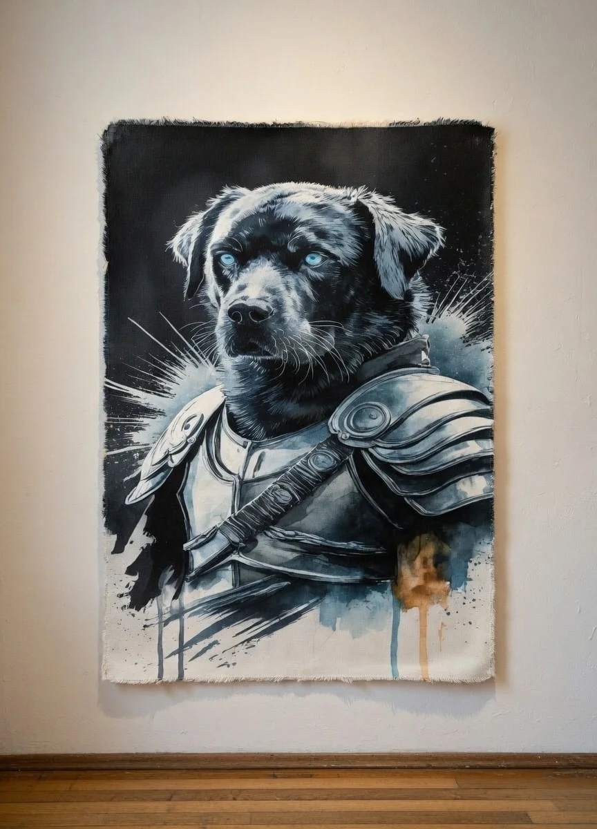 Tableau Canvas Chien Guerrier Portrait Labrador Noir Armure Art Mural Premium