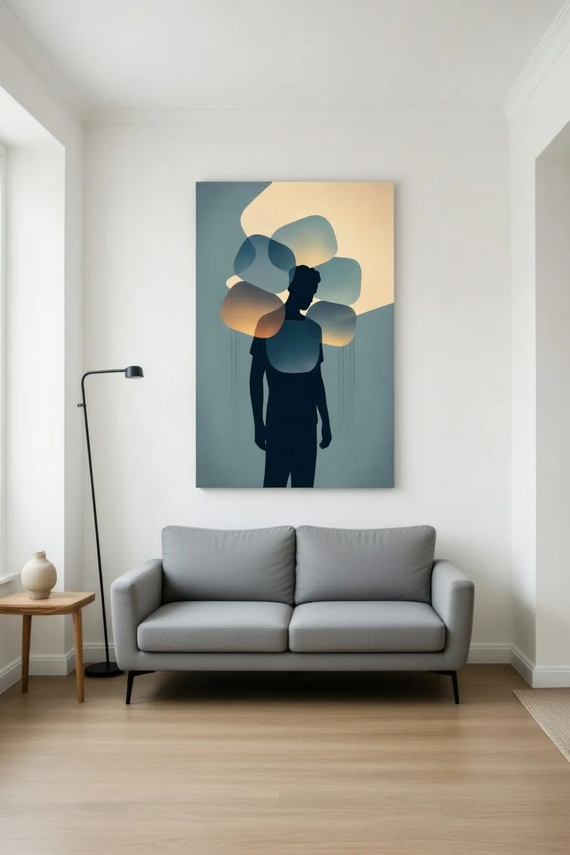 Canvas Premium Silhouette Homme, Poster Art Émotionnel Bleu