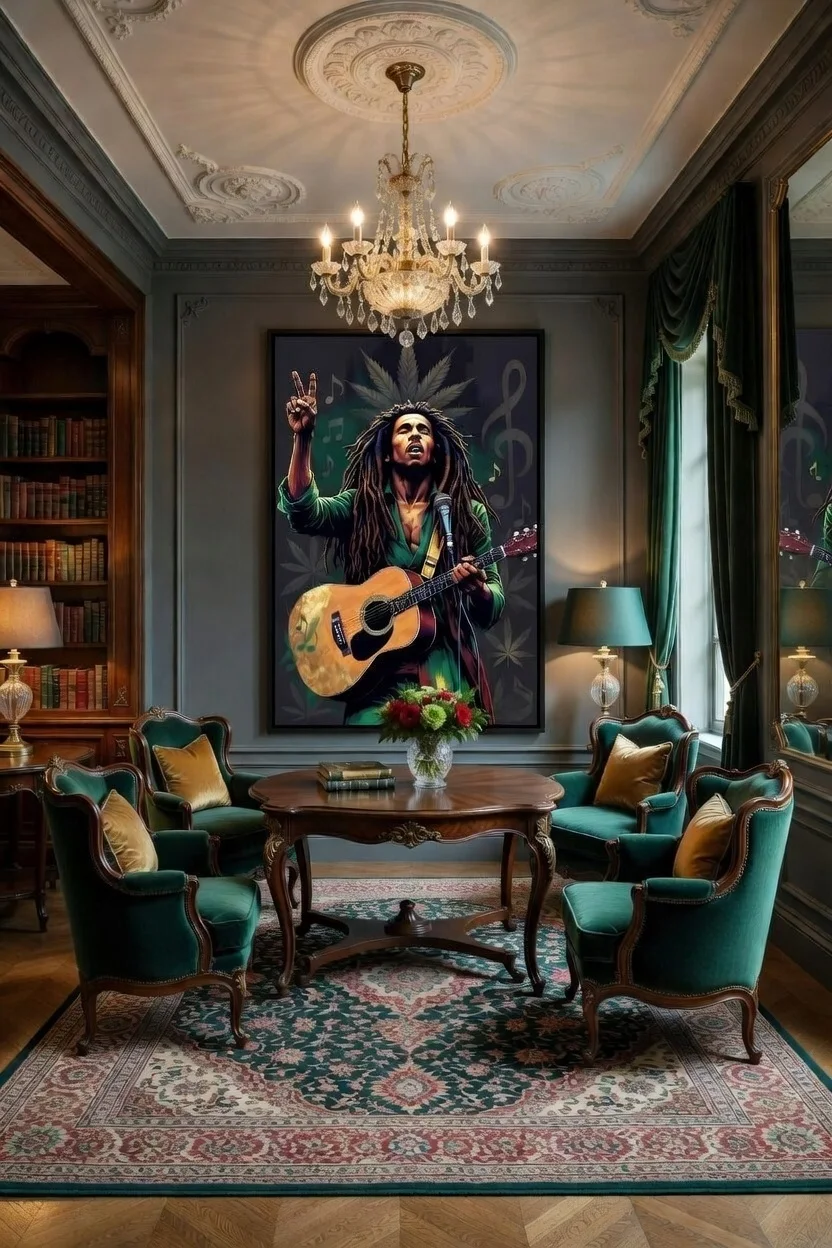 Tableau Canvas Reggae Musicien Rasta Art Mural Bob Marley Vert & Or