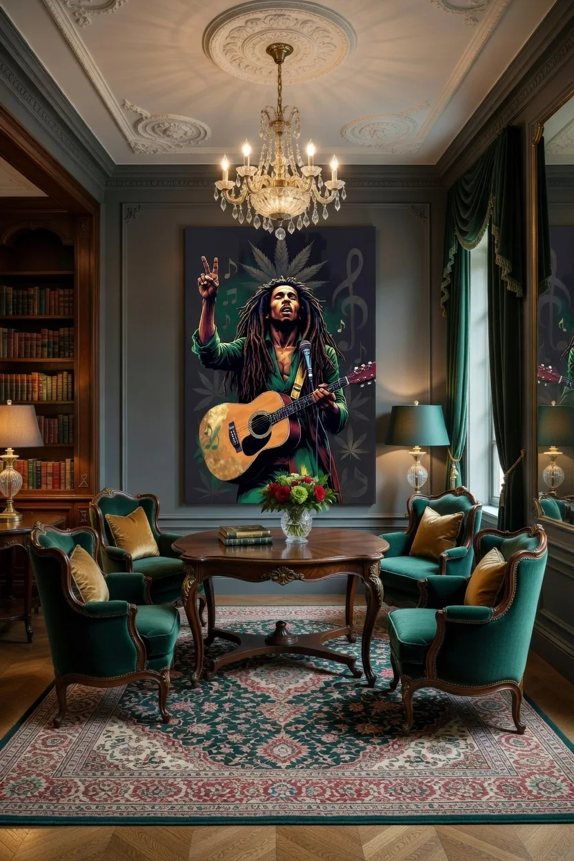 Tableau Canvas Reggae Musicien Rasta Art Mural Bob Marley Vert & Or