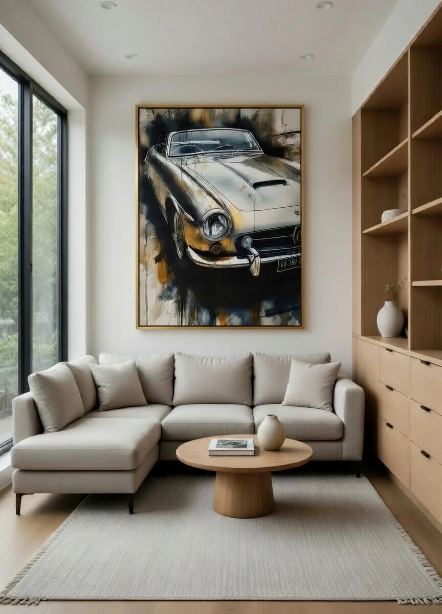 Tableau Voiture Classique Vintage Aquarelle, Art Auto Luxe