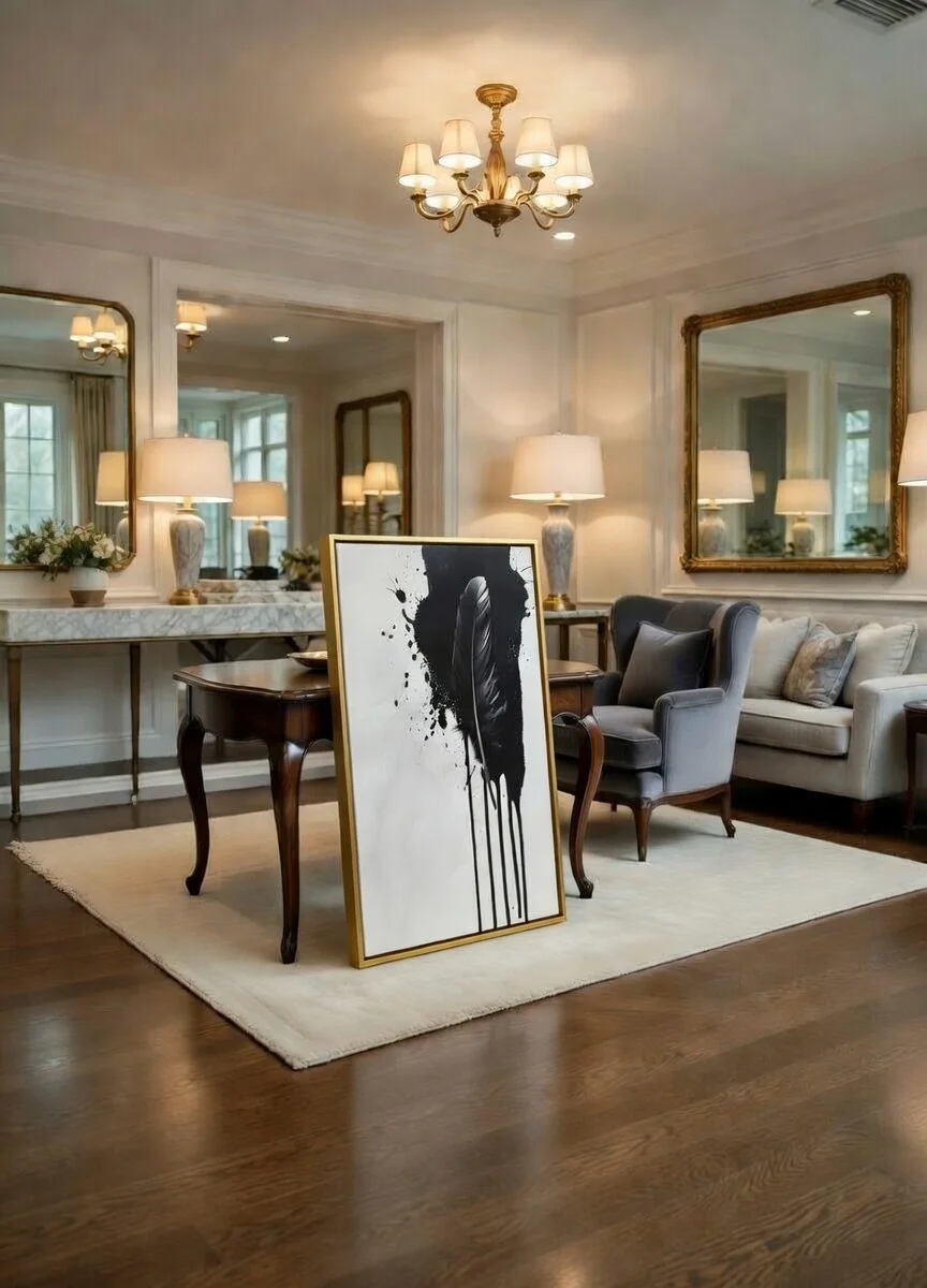 Canvas Premium, Plume Noire Encre Splash Art Abstrait ModernecNoir & Blanc