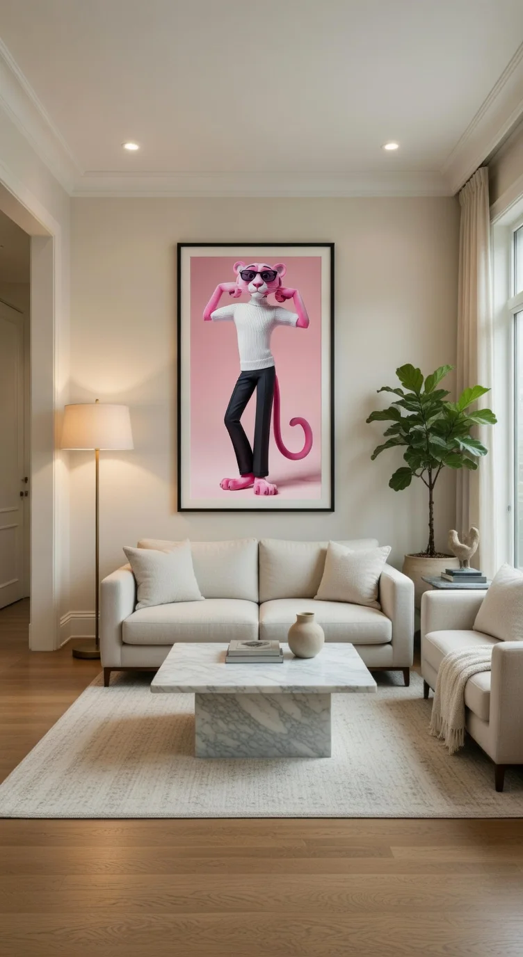 Poster Moderne Panthère Rose Cool Art 3D Pop Funky