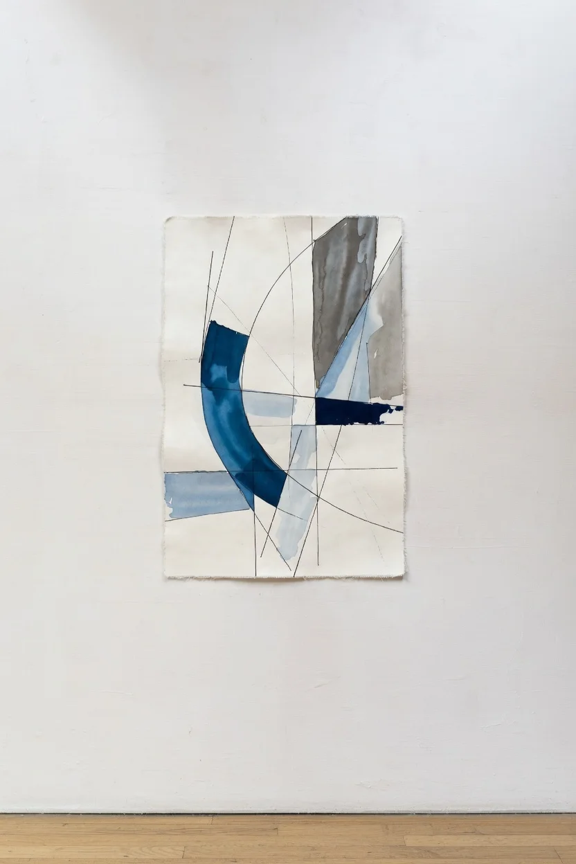 Tableau Canvas Abstrait Géométrique Bleu Marine, Gris & Blanc