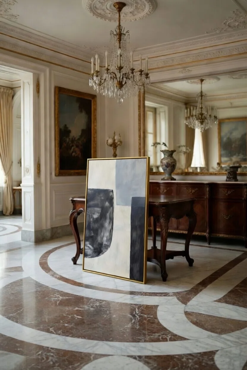 Tableau Canvas Abstrait Contemporain, Blocs Géométriques Gris & Noir Texturé