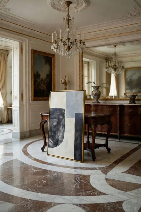 Tableau Canvas Abstrait Contemporain, Blocs Géométriques Gris & Noir Texturé