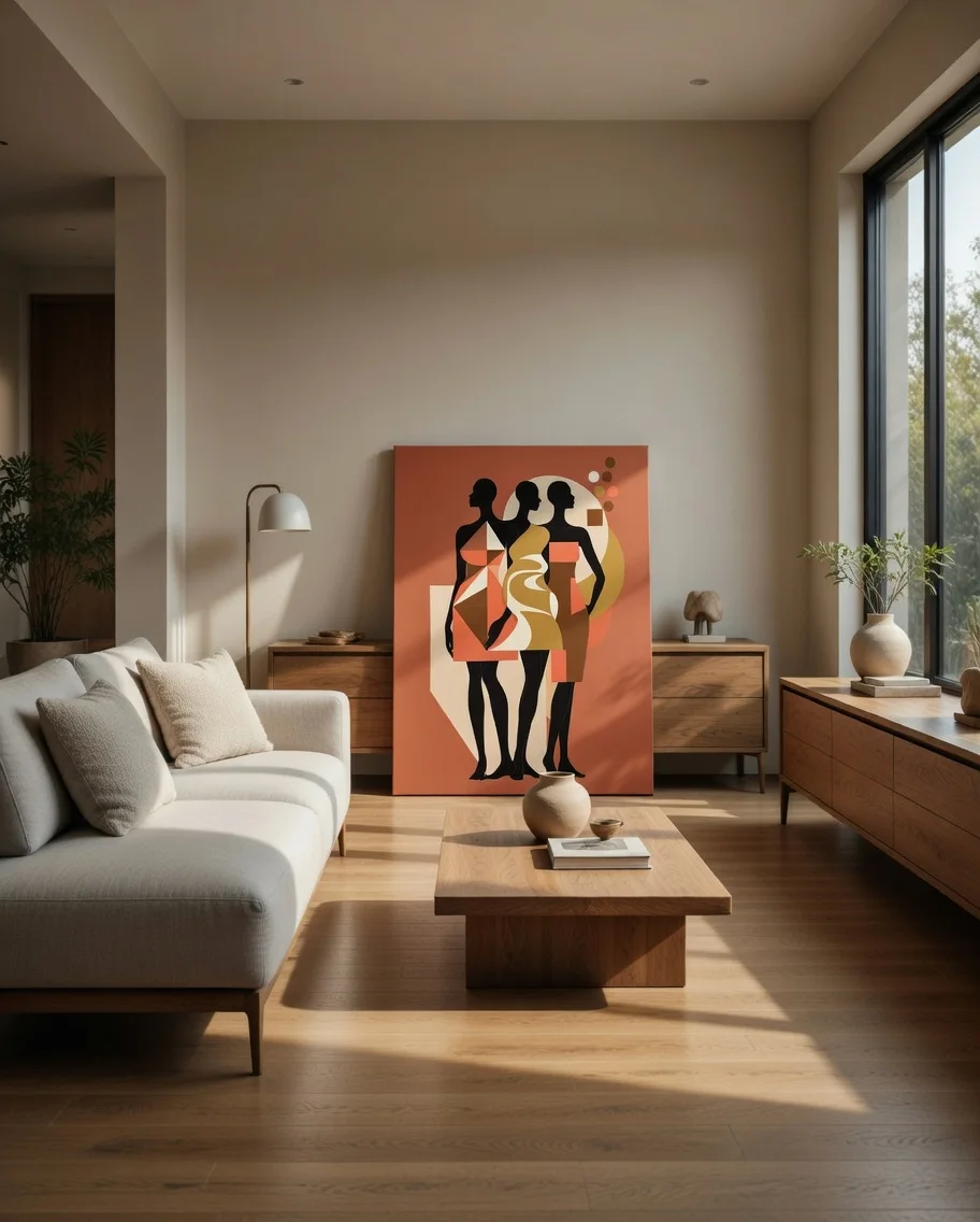 Tableau Trio Femmes Géométrique Terracotta, Esprits urbain