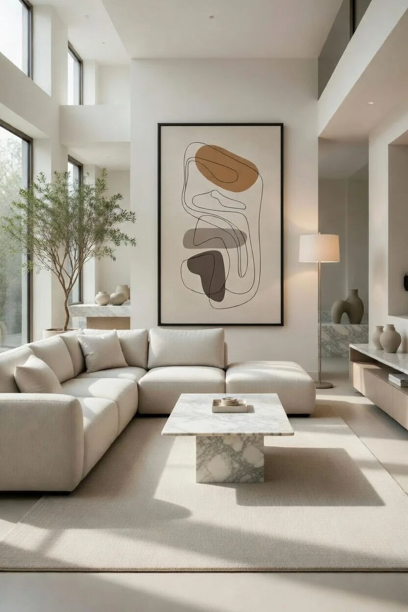 Canvas Premium Line Art Abstrait Beige Décor Minimaliste