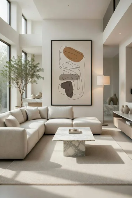 Canvas Premium Line Art Abstrait Beige Décor Minimaliste